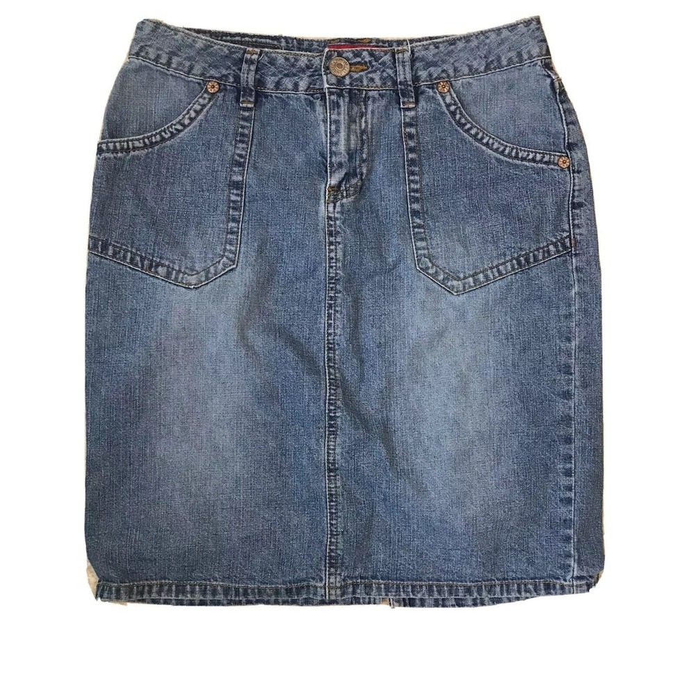 Unionbay Jean Skirt Junior 7 Straight Kick Split Denim Cotton 28x19 Pocket Flap‎